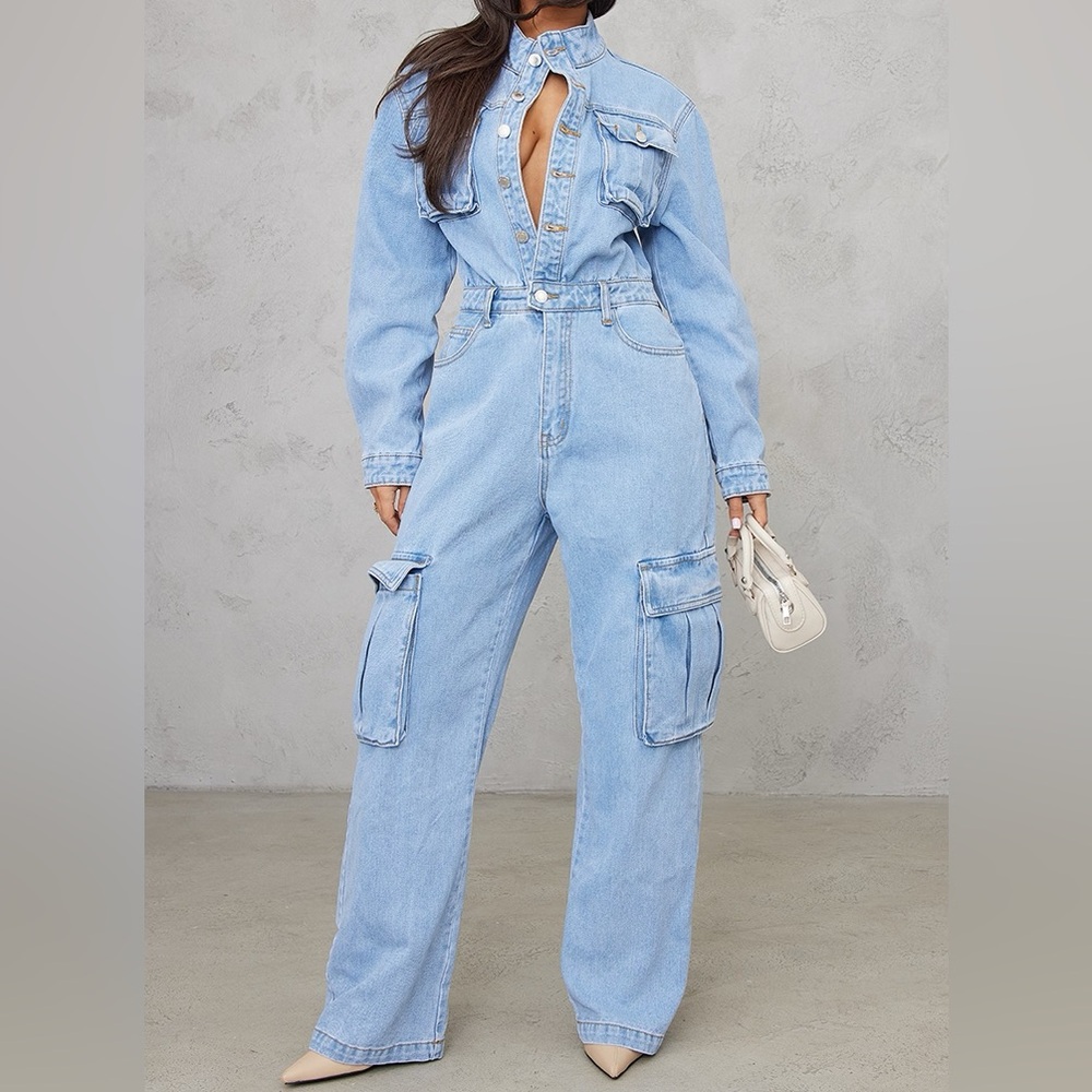 Light Blue Wash Denim Jumpsuit